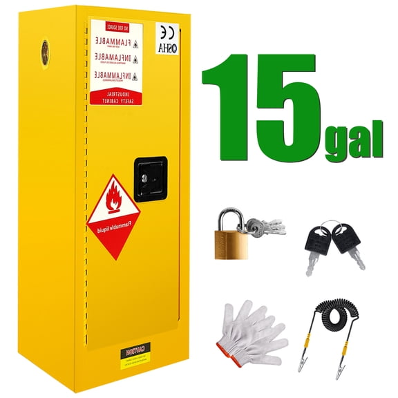 Fireproof Flammable Storage Cabinet 15 Gal, 35.5x18.11x18.11 Inch Galvanized Steel Yellow, Adjustable Thickened Shelf Liquid Storage, Hazardous Storage Cabinets, Safety Cabinets for Commercial Use