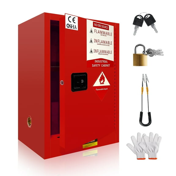 Fireproof Flammable Storage Cabinet 18 Gallon, 35x 23 x 18.11 Inch Red Adjustable Thickened Shelf Galvanized Steel, Liquid Storage, Hazardous Storage Cabinets, Safety Cabinets for Industrial Plant