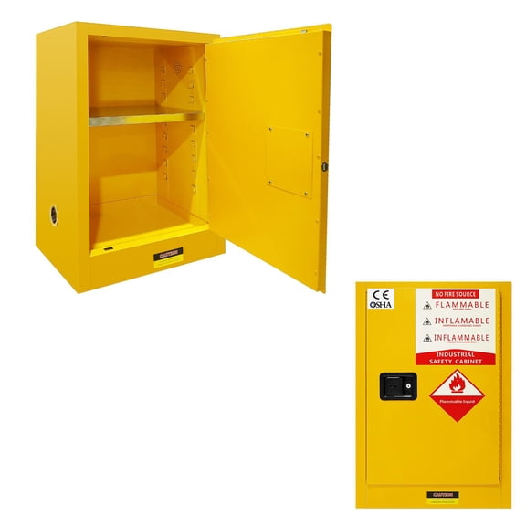 Fireproof Flammable Storage Cabinet 18 Gallon, Galvanized Steel Yellow 35(H) x 23(L) x 18.11(D) Inch, Adjustable Thickened Shelf Liquid Storage, Hazardous Storage Cabinets, Safety Cabinets for Home