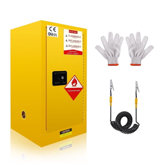 Fireproof Flammable Storage Cabinet 18 Gallon, Yellow, 35x18.11x18.11 Inch, Adjustable Thickened Shelf Galvanized Steel Liquid Storage, Hazardous Storage Cabinets, Safety Cabinets for Laboratory Use