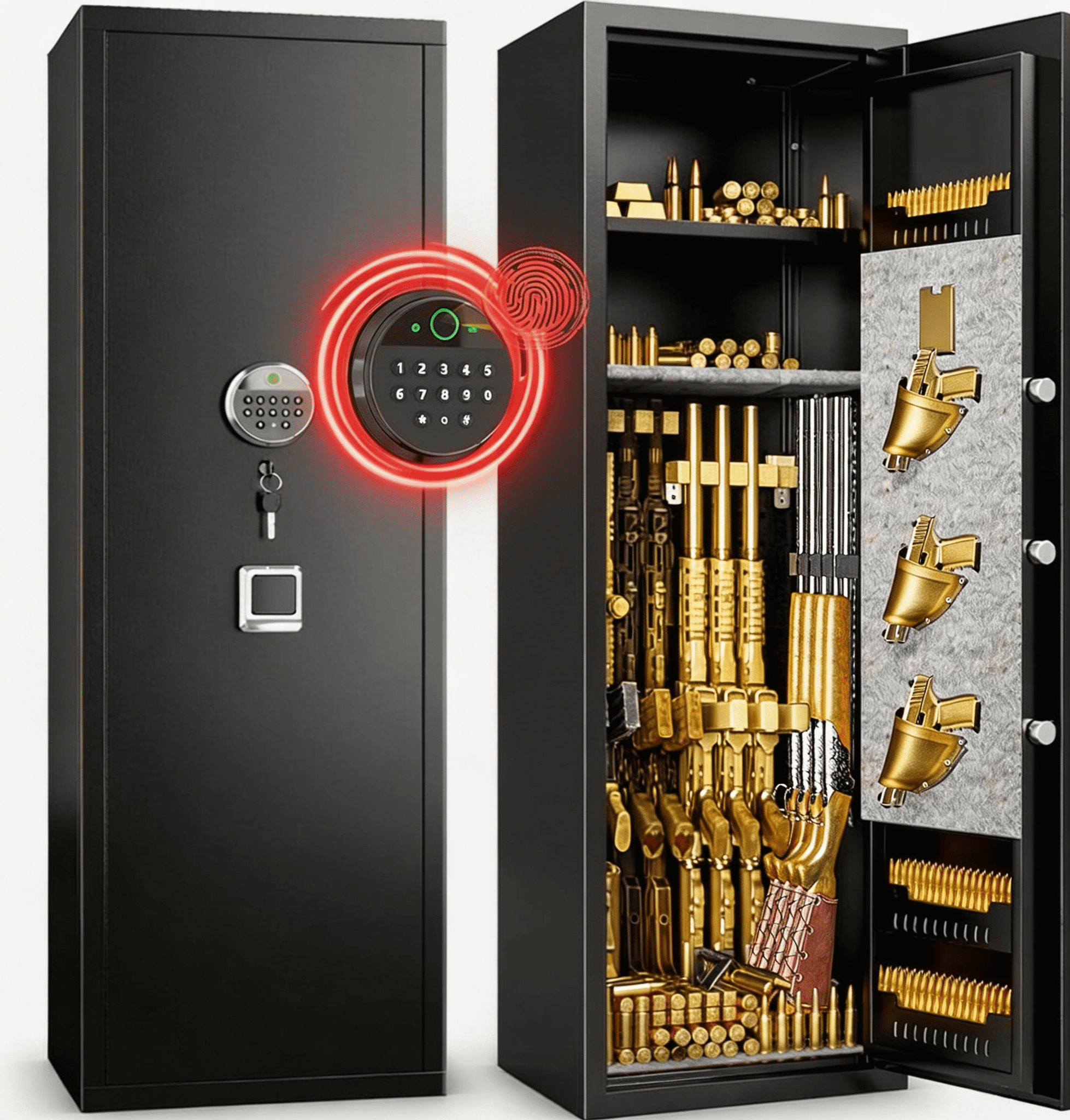 Fireproof Gun Safe,14-16 Black Gun Safe With Biometric Gun Safes,Large Rifle Safe for Home for Rifles and Pistols,Gun Cabinet with Adjustable Shelves,No Assembly Required