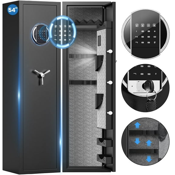 Fireproof Gun Safe, Quick Access Password Long Gun Safe, 5-7 Gun Safes for Home Guns and Pistols with LCD Keypad, Gun Cabinet for Guns and Shotguns with 3 Adjustable Racks,Ammo Box