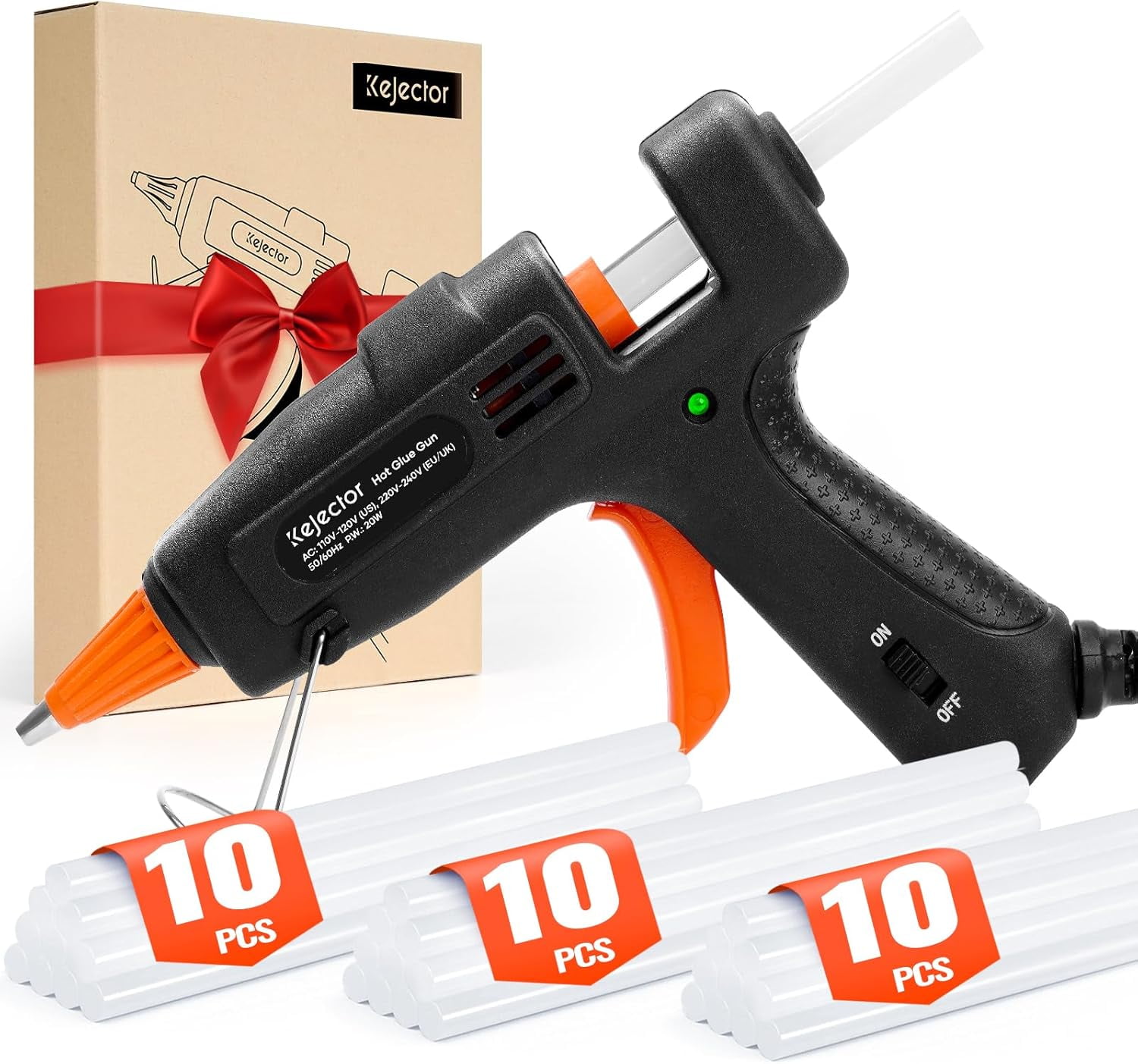 Fireproof Hot Glue Gun, Mini Gun Kit with 30 Sticks, 20W Transparent Sticks 7 * 130 mm for DIY Arts, Crafts and Quick Repairs