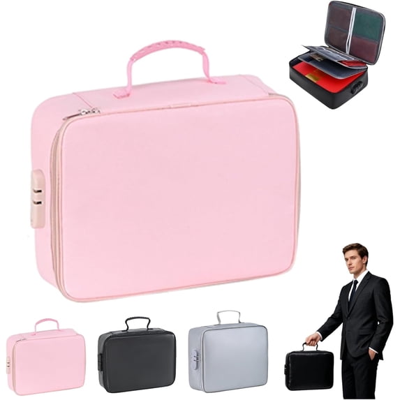Fireproof Keepsake Box with Lock, Fireproof and Waterproof Document Storage Box for Documents, Portable Home Travel Safe Storage for Important Documents, Files and More (Pink)