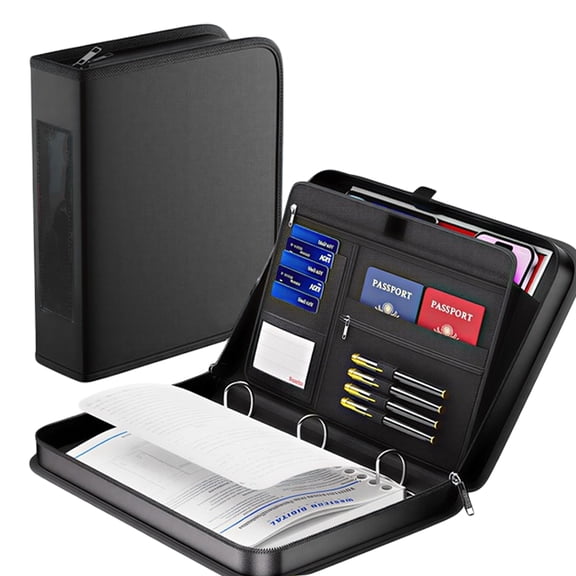 Fireproof & Moisture-Resistant A4 3-Hole D-Ring Binder Folder with Hard Writing Board, Portable Document Organizer for Office/School/Exam Papers - Durable File Storage Holder - Black