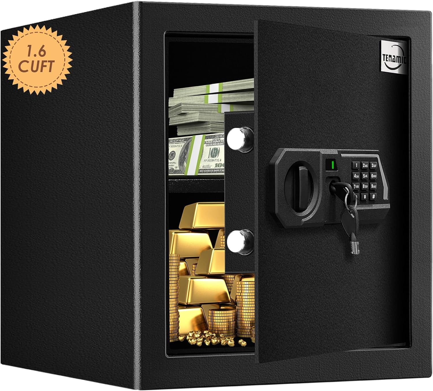 HSGCJS Biometric Fingerprint Safe – Digital Keypad & Emergency Keys, 1.2 Cu Ft Home Security Safe Box For Office Or Hotel