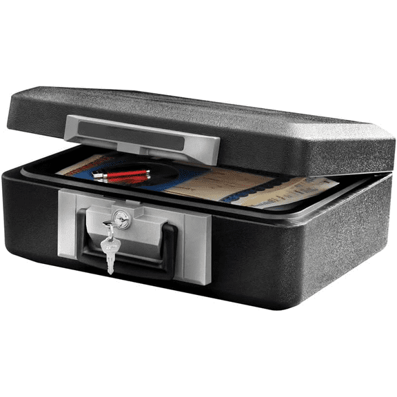 Fireproof Safe Box with Key Lock, Chest Safe with Carrying Handle to Secure Money, Jewelry, Documents, 0.25 Cubic Feet, 6.3 x 15.3 x 12.1 Inches, 1160