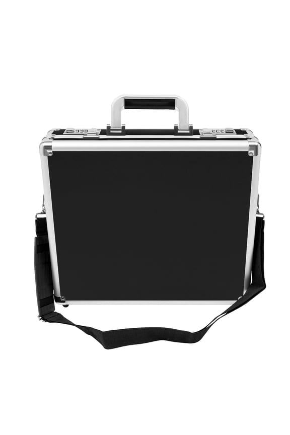 Fireproof Safe Box with Bilateral Code Lock, Portable Document Organizer with Handle & Shoulder Strap, Black for Money, Jewelry & Files
