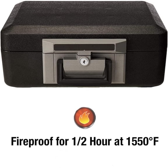 Fireproof Safe Box with Key Lock, Chest Safe with Carrying Handle to Secure Money, Jewelry, Documents, 0.25 Cubic Feet, 6.3 x 15.3 x 12.1 Inches
