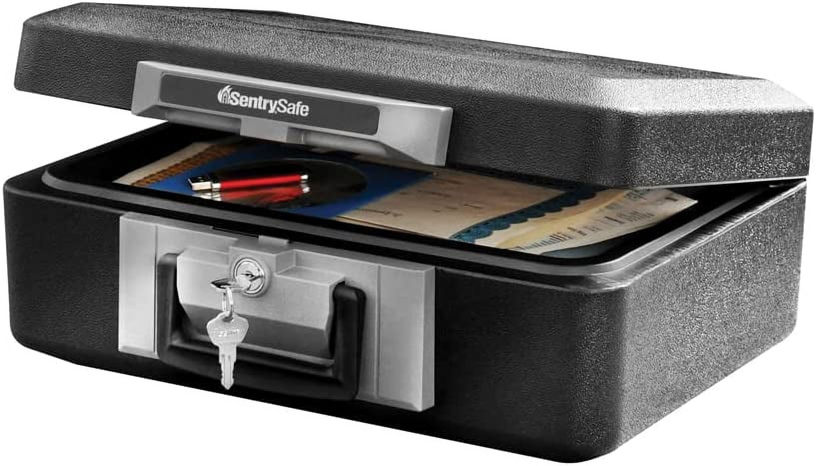 Fireproof Safe Box with Key Lock, Chest Safe with Carrying Handle to Secure Money, Jewelry, Documents, 0.25 Cubic Feet, 6.3 x 15.3 x 12.1 Inches