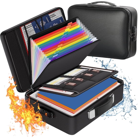 Fireproof Safe Document File Organizer Box, 5200F Portable File Organizer with Lock, Hard Case Highly Flame-Resistant Fire Proof Waterproof File Bag with Lock, Fire Safe Home Valuables Storage