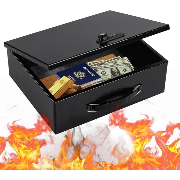 Fireproof Safe Lock Box Metal, Fire Proof Safe for Documents, Portable Box with Dual Combination and Key Lock for Personal Items,Passport, , X Large 13.2" x 11" x 4.13"