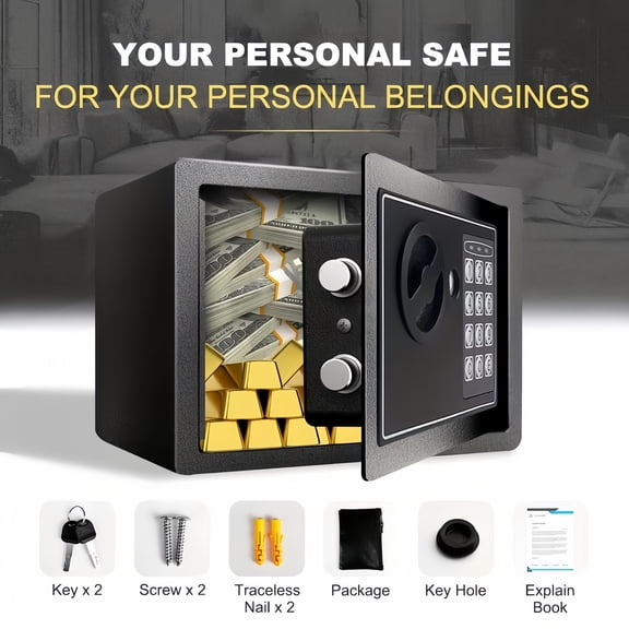 Fireproof Security Box with Fireproof Bag, 2000F Resistant Anti-Theft Lock Box, Digital Keypad & Override Keys, Anti-Pry Anti-Drill Solid Steel, for Home Office Documents Jewelry Cash