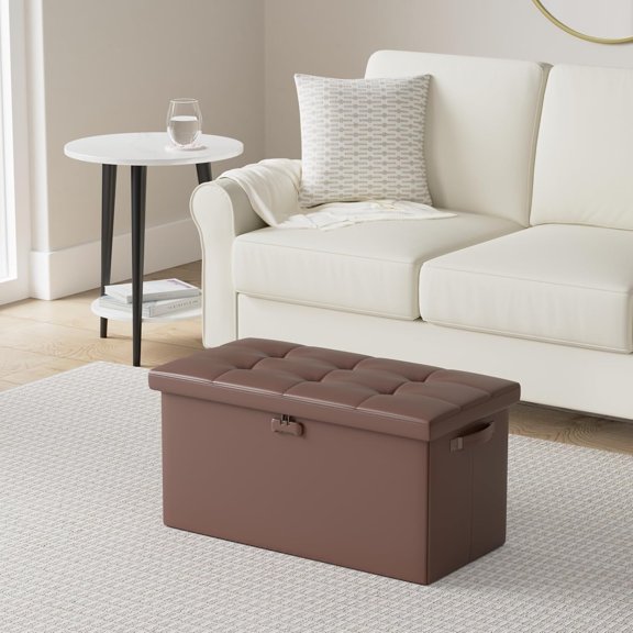 Fireproof Storage Ottoman with Lock, 30 Inch Folding Foot Stool for Living Room Bedroom