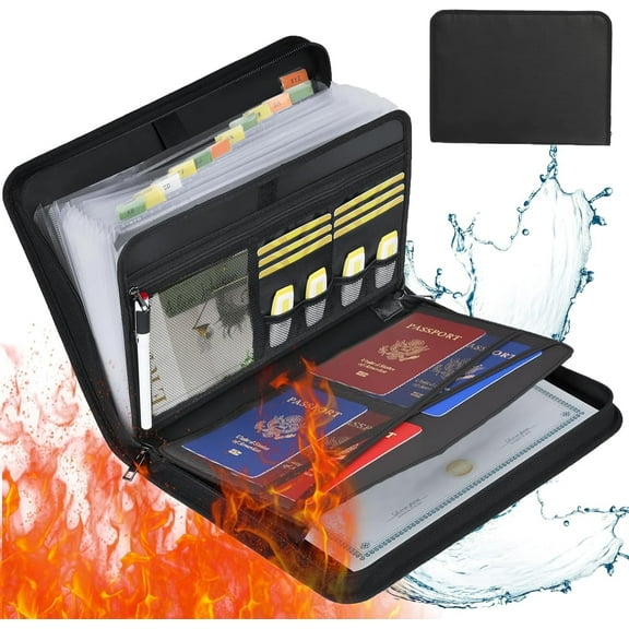 Fireproof & Waterproof Accordion File Organizer, 13-Pocket Expanding Document Organizer with Handle & Labels, Durable Heat-Resistant Folder for A4/Letter Files, Portable Business Fire Safe Storage