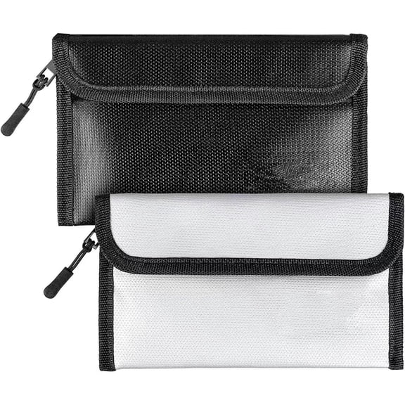 Fireproof Waterproof Document Bag - 2PCS 5200F Water Resistant Fire Proof Money Bag, 8"x5" Portable Files Safe Pouch for Cash Passport (Black, white)