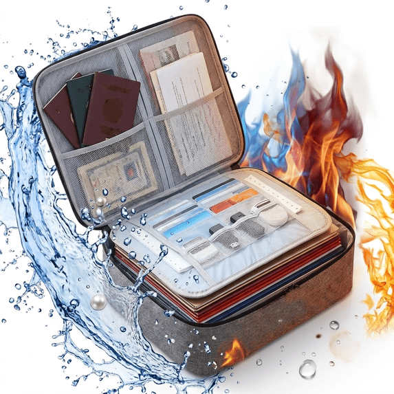 Fireproof Waterproof Document Bag | Large Capacity Certificate Organizer with Lock | Passport Card Holder for Travel & Home Storage | Multi-Layer File Organizer for Office & Safe Box
