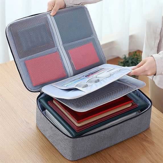 Fireproof Waterproof Document Bag | Large Capacity Certificate Organizer with Lock | Passport Card Storage for Travel & Home | Multi-Layer File Organizer with Handle & Shoulder Strap