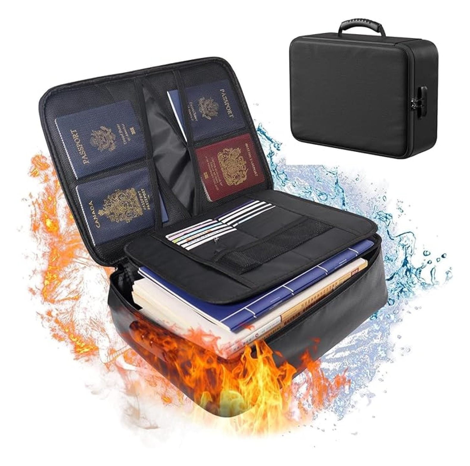 Fireproof Waterproof Document Box with Lock - 8-Layer Heat Insulated Portable File Organizer, Home & Travel Safe Storage for Important Documents, Certificates, Passports