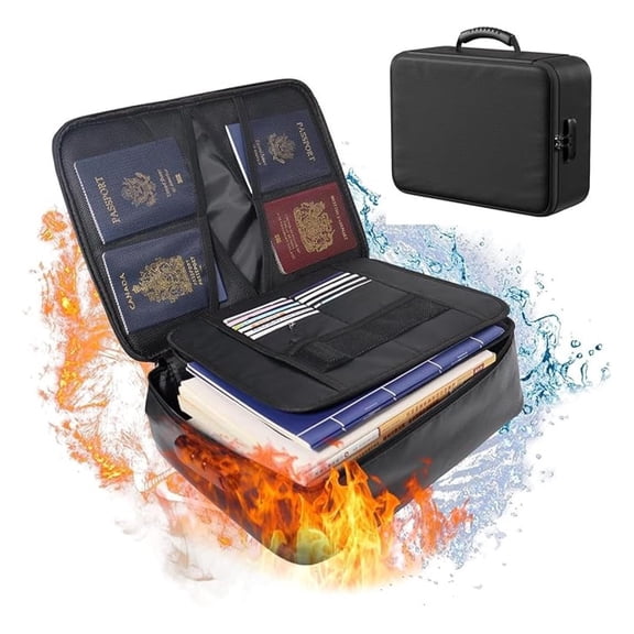Fireproof Waterproof Document Box with Lock - 8-Layer Heat Insulated Portable File Organizer, Home & Travel Safe Storage for Important Documents, Certificates, Passports