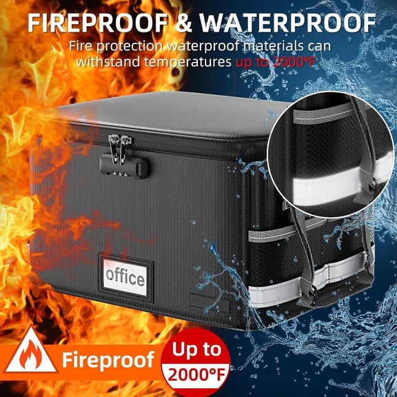 Fireproof & Waterproof File Box Secure Locking,Anti-Static, Collapsible, Portable with Adjustable Handle Ideal for Hanging File Folders,Document Storage & Protection Safe & Secure for Valuables