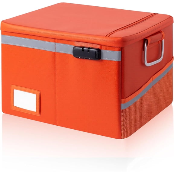Fireproof Waterproof Locking Document Box - Collapsible Portable Hard Shell File Organizer for Hanging Letter Legal Folders, Home Office Storage Safe (Black, 15.7x11.2x10.2 Inches)