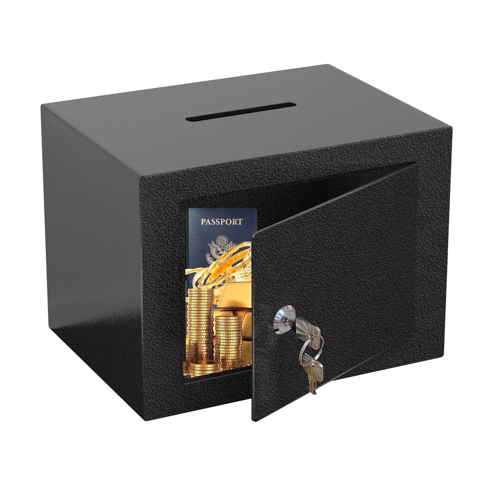 Small Safe, 0.25 Cubic Lock Box for Keys with Code, Steel Safe with Key, Mini Safes for Money, Jewelry, Wall Safes for Home, Hotel or Businessfor Cash Jewelry