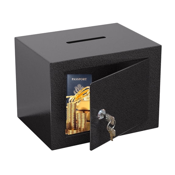 Small Safe, 0.25 Cubic Lock Box for Keys with Code, Steel Safe with Key, Mini Safes for Money, Jewelry, Wall Safes for Home, Hotel or Businessfor Cash Jewelry