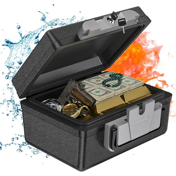 Fireproof Waterproof Safe Box - 0.5 Cubic Feet Fireproof Safe with Key Lock, Portable Safe Box for Home Car Business Office Outdoor Documents Money Passport Cash Jewellery Valuables Storage Durable