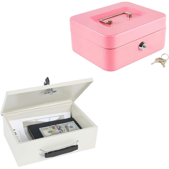 Fireproof file box with key lock, valuable item safe storage box, fireproof safe, document firebox, passports, cash, tablets 12.8''8.4''4.5'' beige