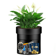 Fireresistant Waterproof Flower Pot Diversion Safe with Lock,Stainless Steel Secret Hidden Safe,Perfect for Hiding The Valuables Inside Black Plants Not Include