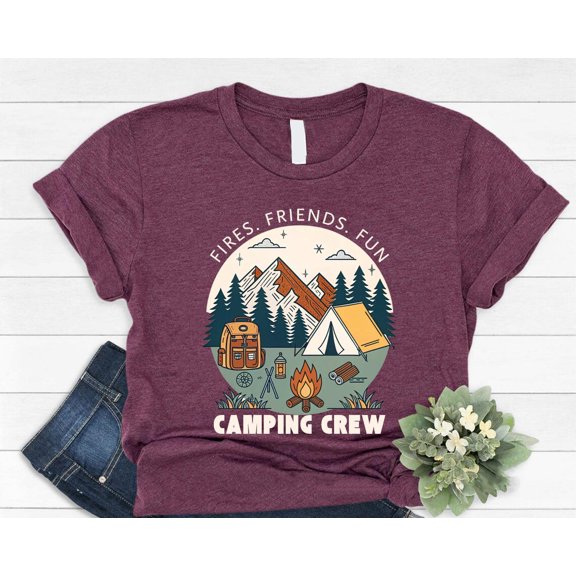 Fires Friends Fun Camping Crew T-Shirt, Family Camping Tees, Matching Camping Shirt, Girls Camping Tee, Girls Vacation Tee, Camp Lover Gift TSHIRT All Size S-5XL