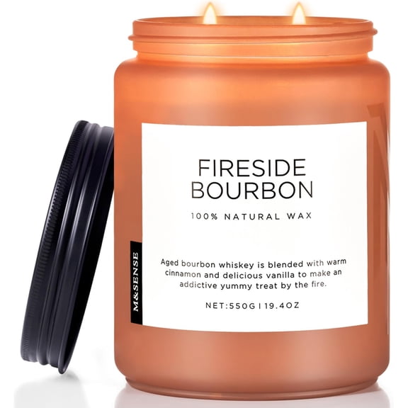 Fireside Bourbon Scented Candles, 2 Wick Jar Candle 19.4oz 110 Hour Long Lasting, Organic Natural Soy Wax for Bedroom Kitchen Home Decor, Warm Housewarming Gifts Men Women