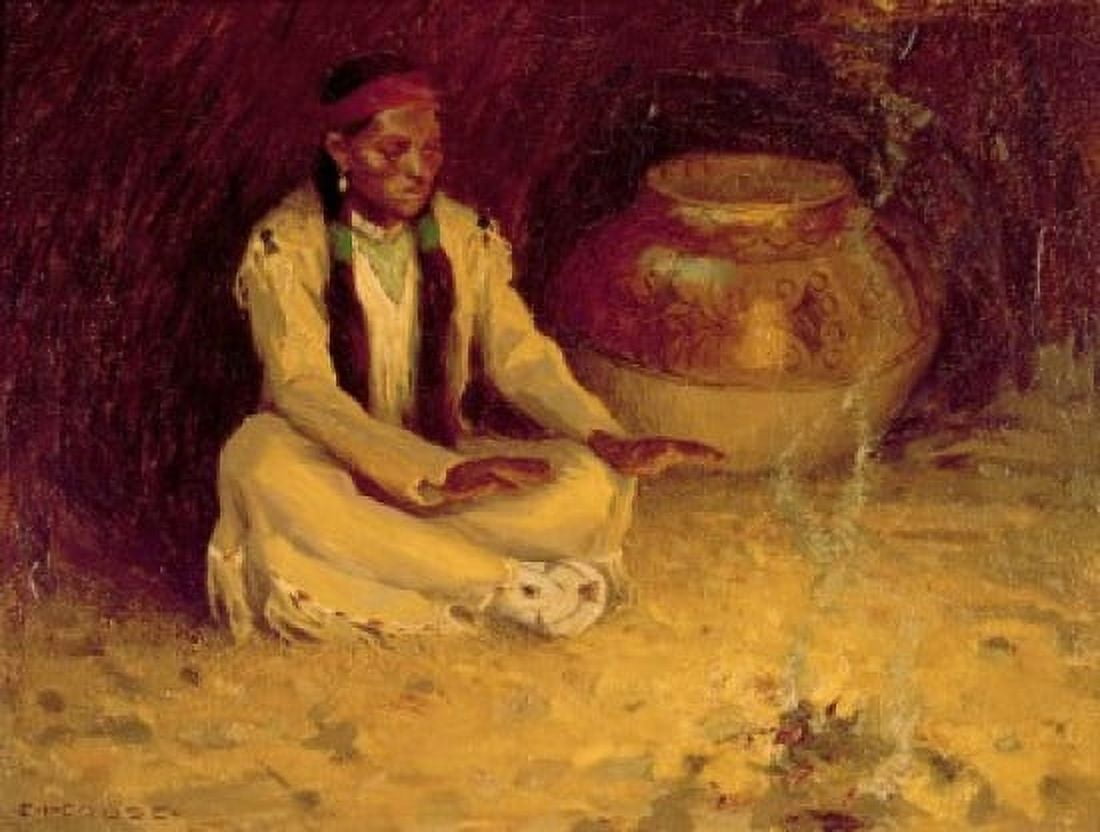Fireside Eanger Irving Couse (1866-1936 American) Canvas Art - Eanger Irving Couse (18 x 24)