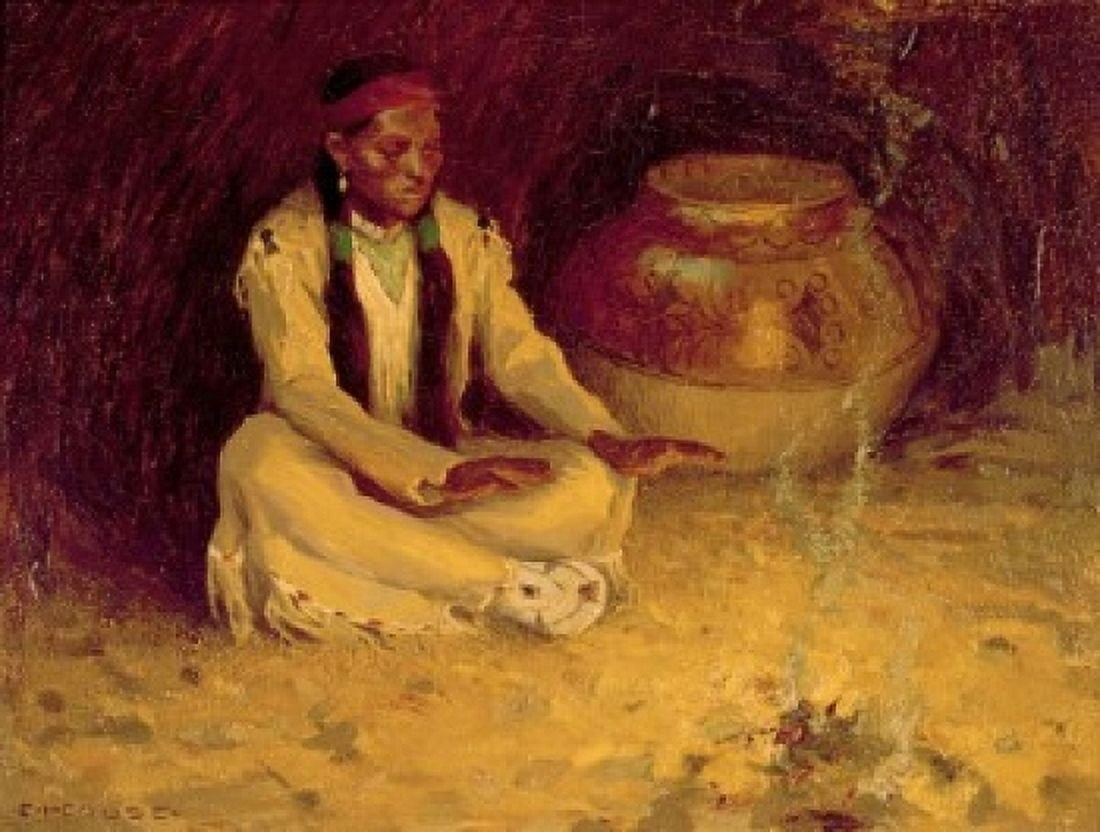 Fireside Eanger Irving Couse (1866-1936 American) Canvas Art - Eanger Irving Couse (24 x 36)