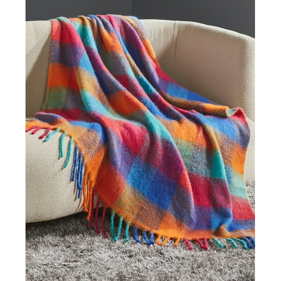 Fireside Merry Bright Plaid Faux Mohair Fringe Throw, 50¨ X 60¨