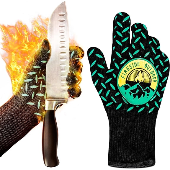 Fireside Outdoor Thermal BBQ Gloves Heat Resistant Cooking - Thermal Grill Gloves, Oven Mitts Heat Resistant, Oven Glove for Campfire Grilling, BBQ Mitts, Meat Smoking Accessories - 932F Resistance