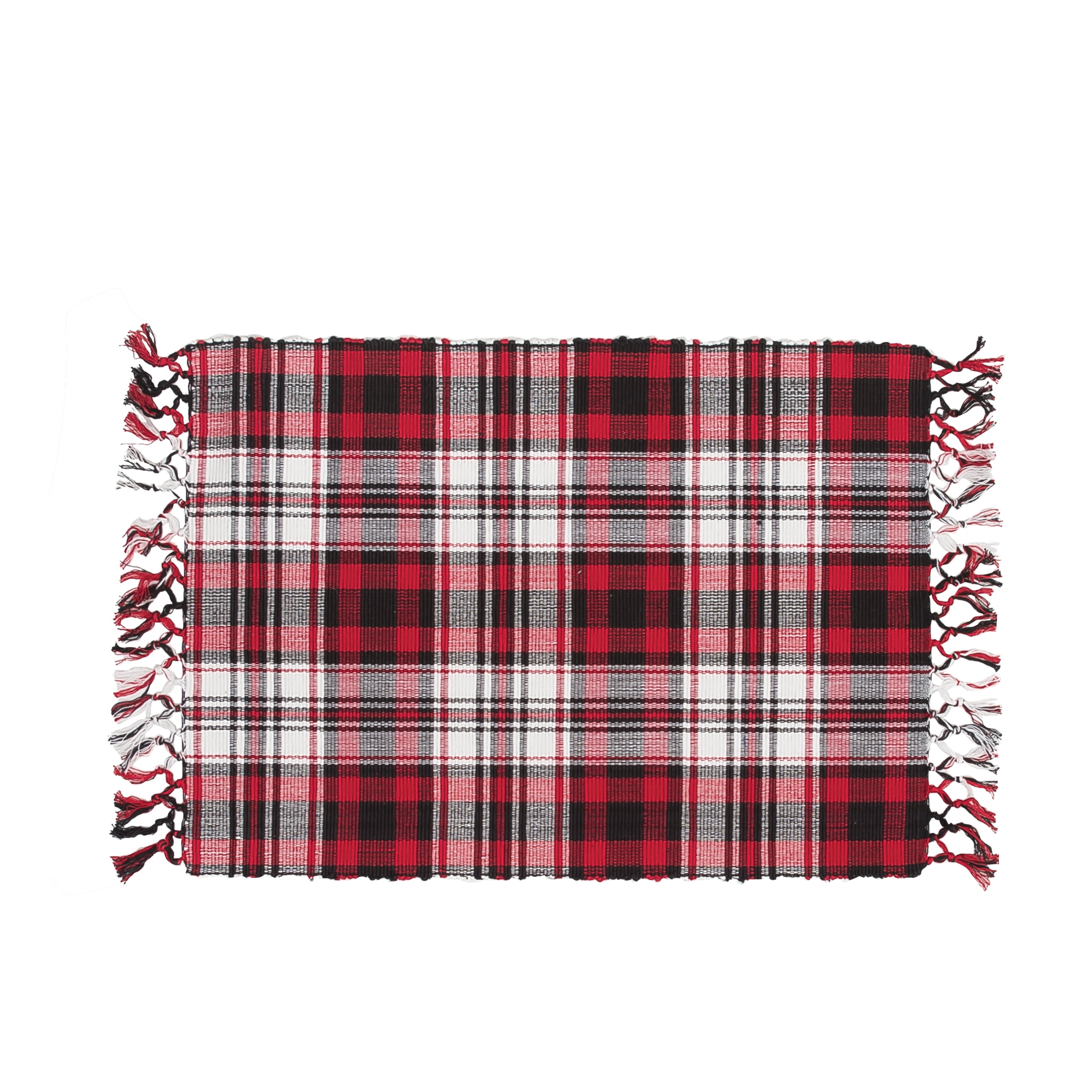 Red and Black Plaid Cotton Woven Reversible Placemats Set of 6