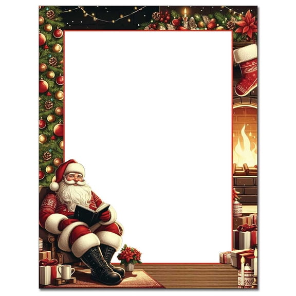 Fireside Santa Holiday Letterhead Laser & Inkjet Printer Paper - 8.5in. X 11in. - 100 Sheets (olhx389100) - Christmas Stationery, Winter Writing Paper