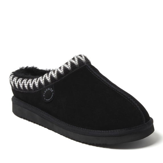 Fireside by Dearfoams Men's Grafton Genuine Shearling Clog Slipper with Embroidery