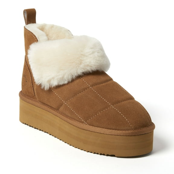Fireside by Dearfoams Women's Bayswater Genuine Shearling Quilted Platform Bootie