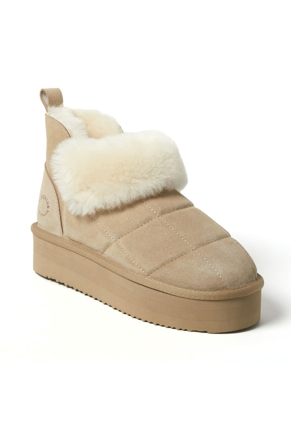 Fireside by Dearfoams Women's Bayswater Genuine Shearling Quilted Platform Bootie