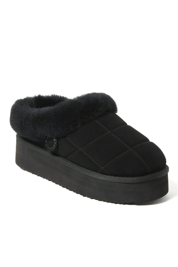 Fireside by Dearfoams Women's Bendigo Genuine Shearling Quilted Platform Clog Slipper