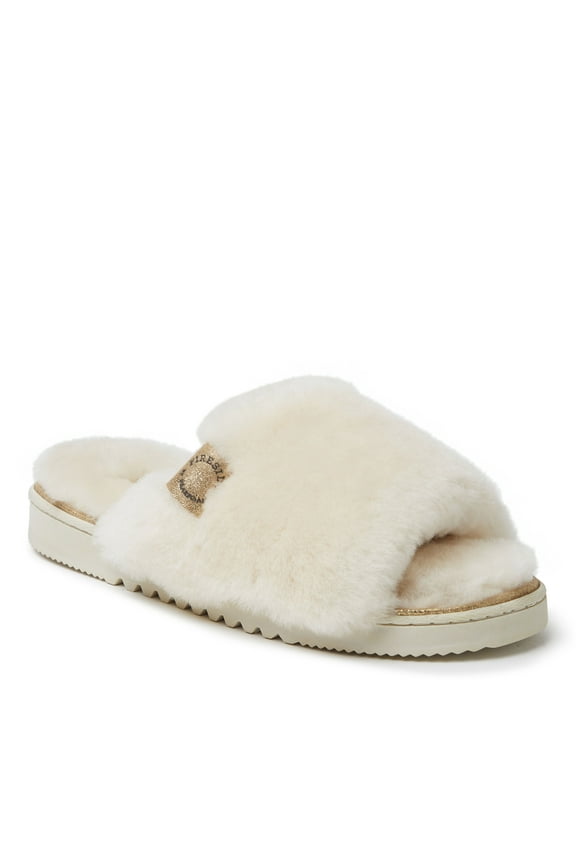 Fireside by Dearfoams Women's Cairns Genuine Shearling Fuzzy Slide Slipper