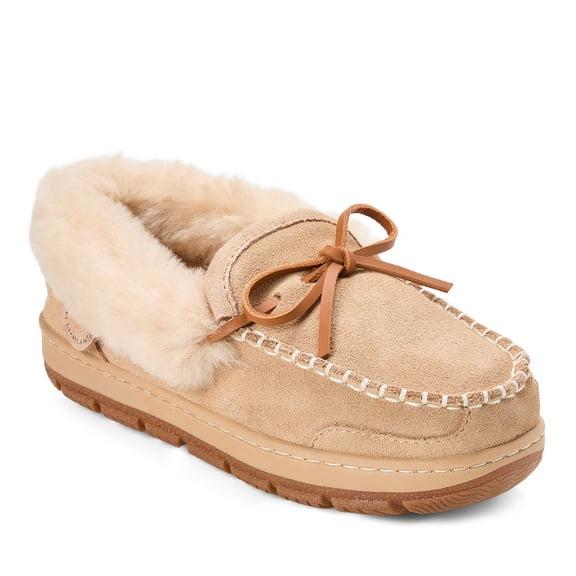 Fireside by Dearfoams Women's Gladstone Genuine Shearling Moccasin with Stitching