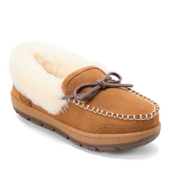 Fireside by Dearfoams Women's Gladstone Genuine Shearling Moccasin with Stitching