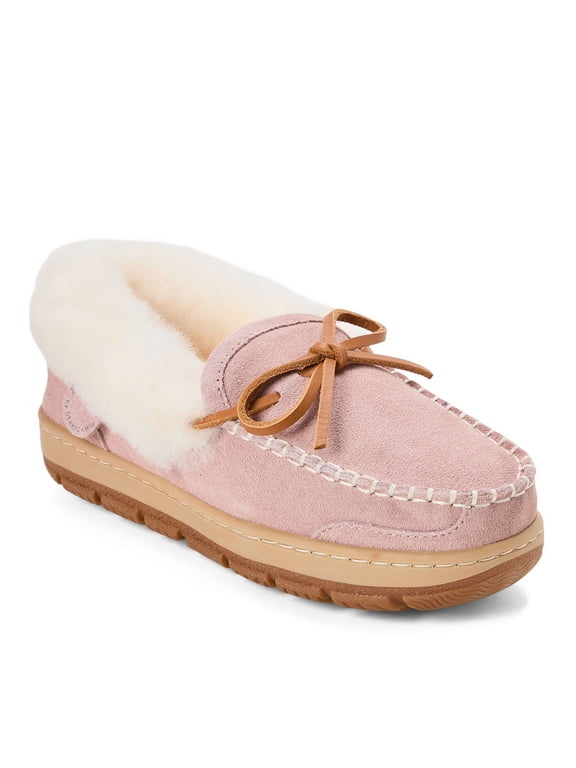 Fireside by Dearfoams Women's Gladstone Genuine Shearling Moccasin with Stitching