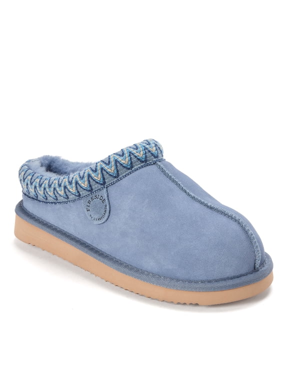 Fireside by Dearfoams Women's Greta Genuine Shearling Clog Slipper with Embroidery