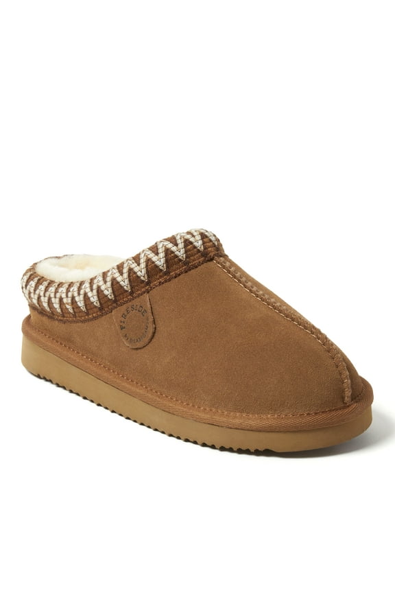 Fireside by Dearfoams Women's Greta Genuine Shearling Clog Slipper with Embroidery