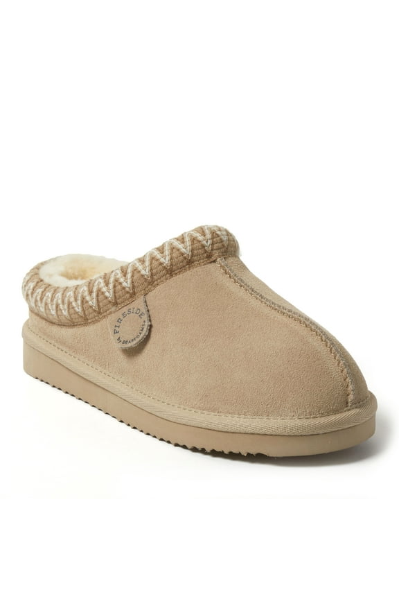 Fireside by Dearfoams Women's Greta Genuine Shearling Clog Slipper with Embroidery